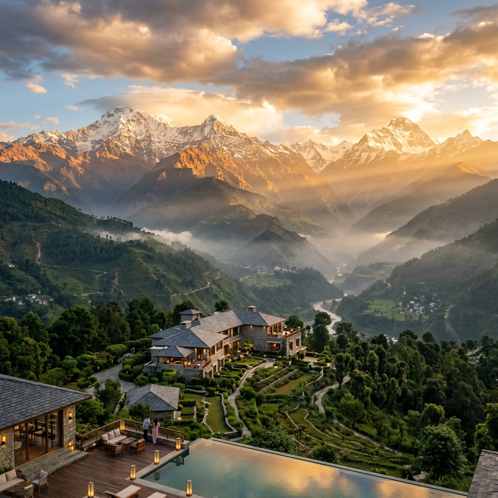 Luxury hotel with breathtaking Himalayan mountain view in Chamoli, Uttarakhand