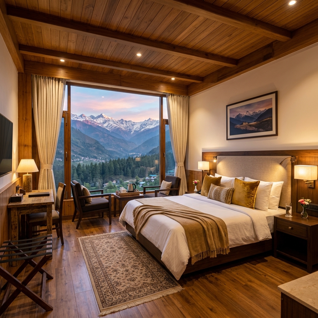 Deluxe Room at Hotel Kailasha Inn with mountain view
